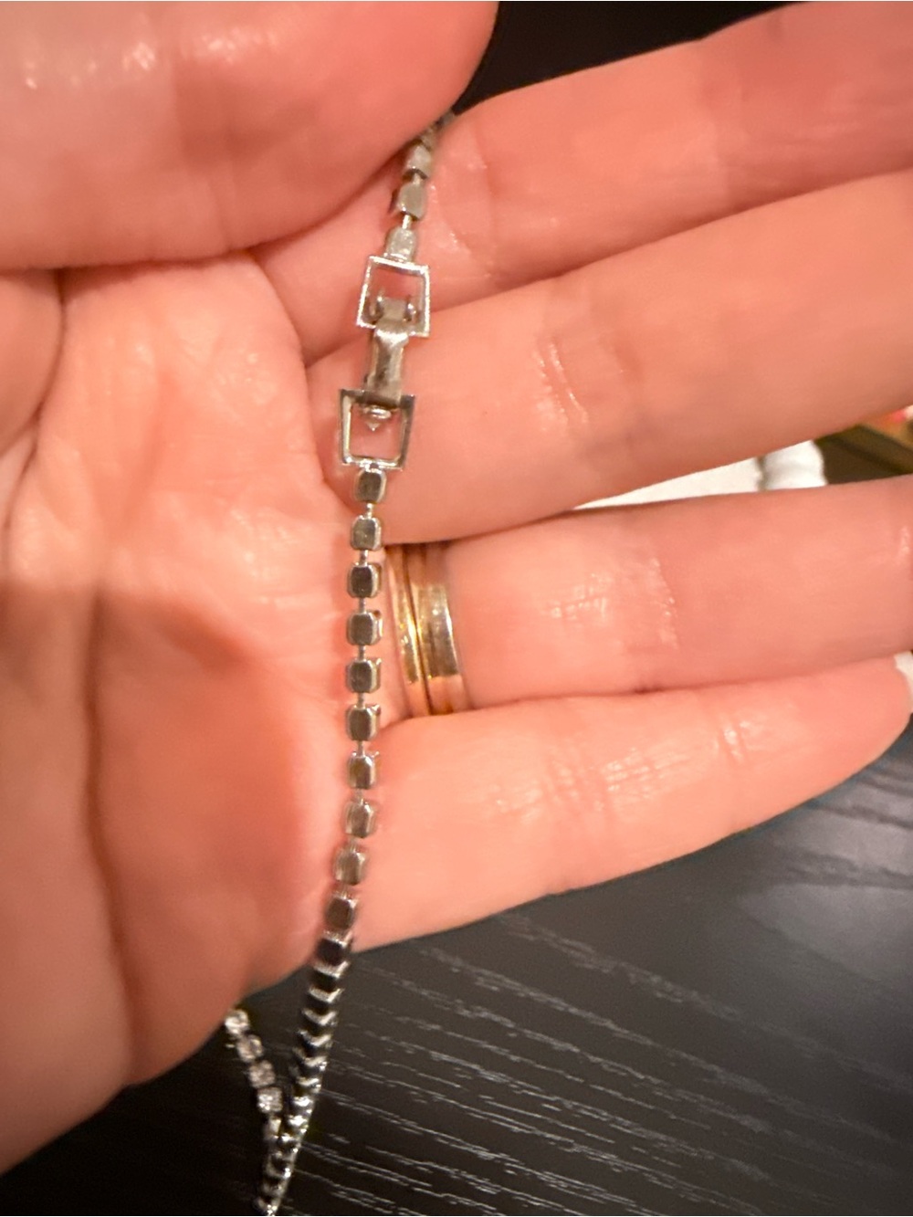 Vintage Silver Tone Rhinestone Tennis Necklace Clear Crystal Line Necklace - Picture 5 of 6